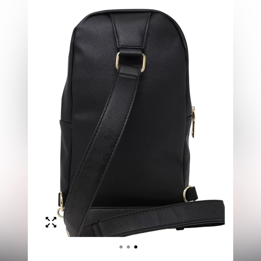 NWT! Bebe Yolanda Sling Backpack in Black with Gold Hardware - Picture 3 of 13